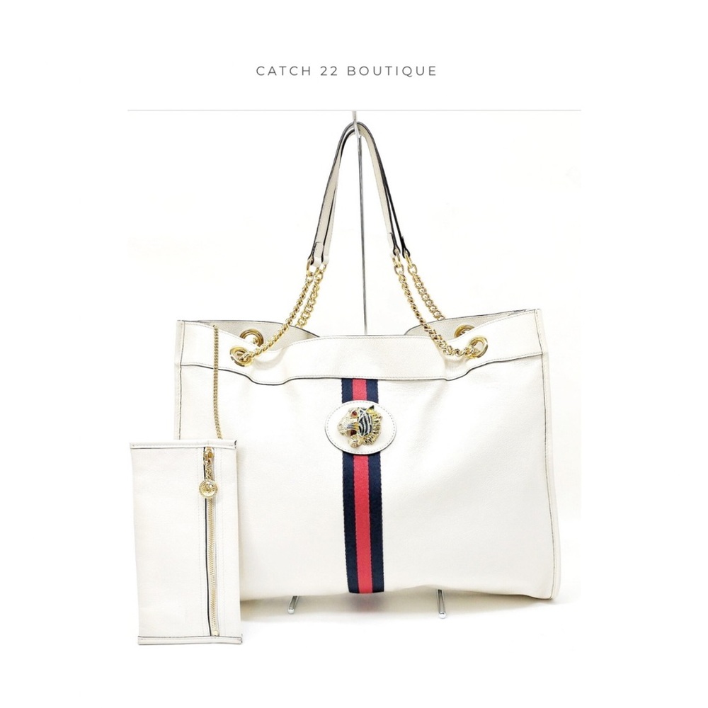 Gucci Rajah Large White Leather Chain Tote - Picture 2 of 10